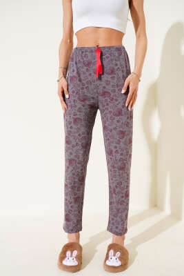 Kalp Motifli Pijama Altı Füme - Pijama & Gecelik