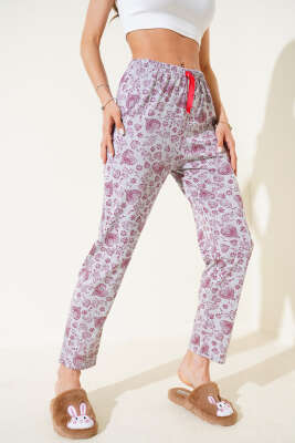 Kalp Motifli Pijama Altı Gri - FİDAN TEKSTİL