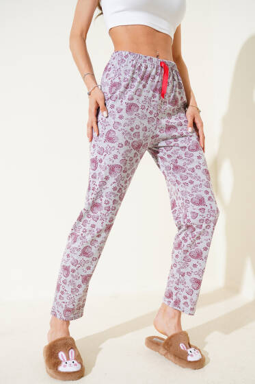 Kalp Motifli Pijama Altı Gri - Pijama & Gecelik