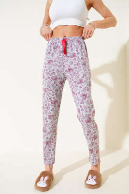 Kalp Motifli Pijama Altı Gri - Pijama & Gecelik