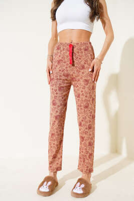 Kalp Motifli Pijama Altı Latte - Kadın Pijama Takımı