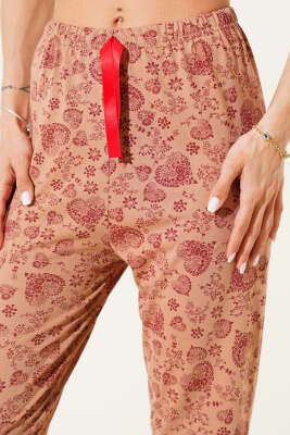 Kalp Motifli Pijama Altı Latte - Pijama