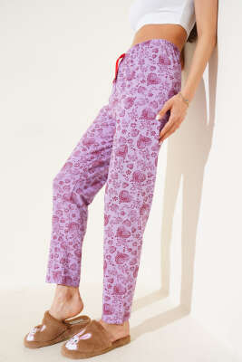 Kalp Motifli Pijama Altı Lila 