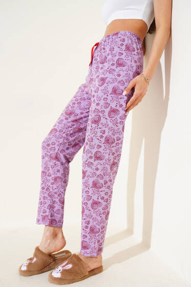 Kalp Motifli Pijama Altı Lila - Kadın Pijama Takımı