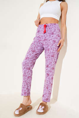 Kalp Motifli Pijama Altı Lila - Pijama