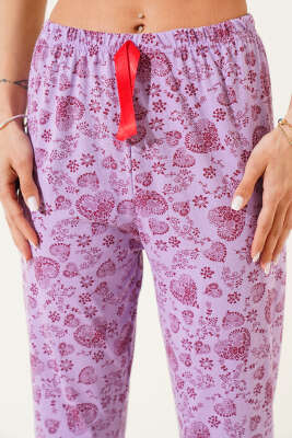 Kalp Motifli Pijama Altı Lila - Pijama