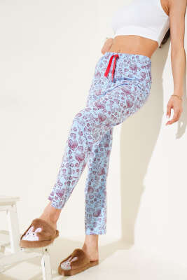 Kalp Motifli Pijama Altı Mavi 