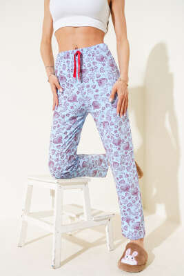 Kalp Motifli Pijama Altı Mavi - Kadın Pijama Takımı