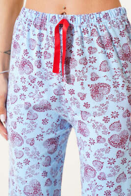 Kalp Motifli Pijama Altı Mavi - Pijama