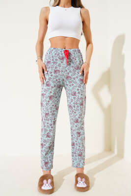 Kalp Motifli Pijama Altı Mint - Pijama & Gecelik