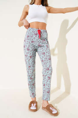 Kalp Motifli Pijama Altı Mint - FİDAN TEKSTİL