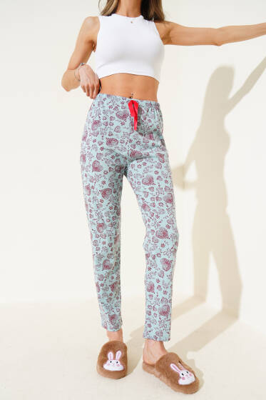 Kalp Motifli Pijama Altı Mint - Pijama & Gecelik