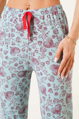 Kalp Motifli Pijama Altı Mint - Pijama & Gecelik