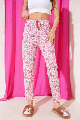 Kalp Motifli Pijama Altı Pembe - Pijama