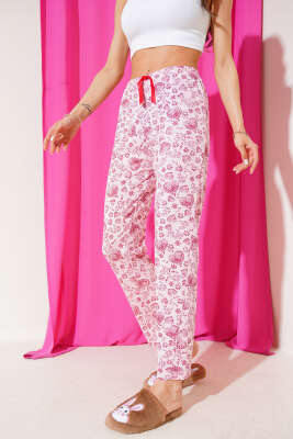 Kalp Motifli Pijama Altı Pembe - Pijama