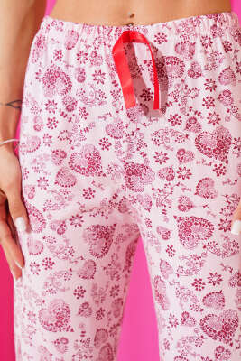 Kalp Motifli Pijama Altı Pembe - Pijama