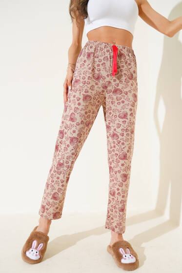 Kalp Motifli Pijama Altı Taba - Pijama