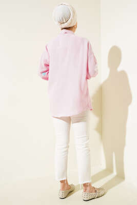 Kalp Nakışlı Keten Gömlek Pembe - 300-500 TL Ürünler