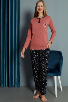 Kalp Nakışlı Pijama Takımı Gül Kurusu - Kadın Pijama Takımı