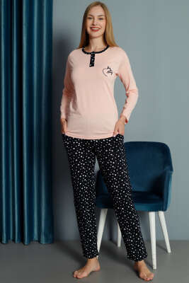 Kalp Nakışlı Pijama Takımı Yavru Ağzı - Kadın Pijama Takımı