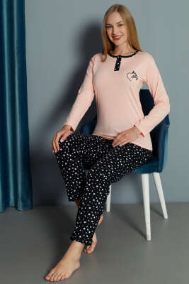 Kalp Nakışlı Pijama Takımı Yavru Ağzı - Pijama & Gecelik