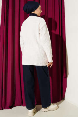 Kalp Nakışlı Triko Hırka Bej - Hırka