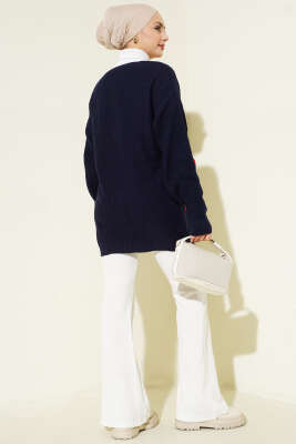 Kalp Nakışlı Triko Hırka Lacivert - Hırka