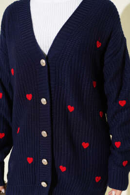 Kalp Nakışlı Triko Hırka Lacivert - Hırka