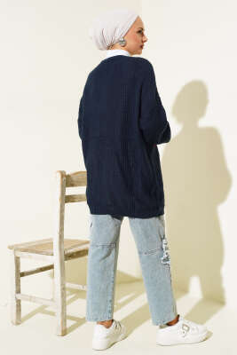 Kalp Nakışlı Triko Hırka Lacivert - Triko Hırka