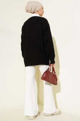 Kalp Nakışlı Triko Hırka Siyah - Hırka