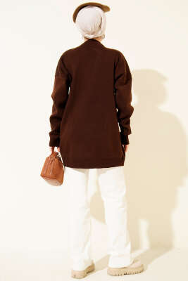 Kalp Nakışlı Triko Kazak Kahve - Triko Kazak