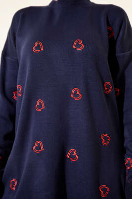 Kalp Nakışlı Triko Kazak Lacivert - Yılın Fırsatı