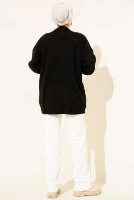 Kalp Nakışlı Triko Kazak Siyah - Triko Kazak