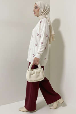 Kalp Nakışlı Triko Kazak Taş - Yılın Fırsatı