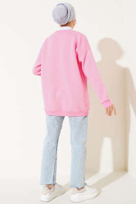 Kalp Nakışlı Üç İplik Sweatshirt Pembe - Tunik