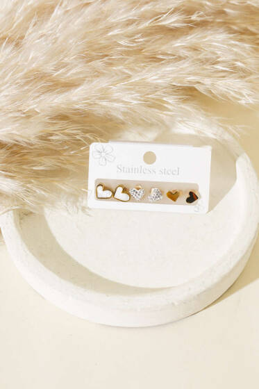 Kalp Set Küpe Gold - Küpe