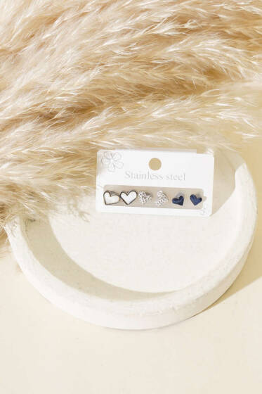 Kalp Set Küpe Gümüş - Küpe