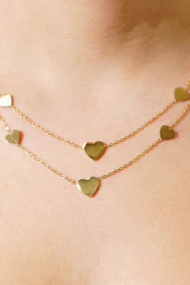 Kalp Süslemeli Çoklu Kolye Gold - Kolye