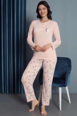 Kalp Süslemeli Uzun Kol Pijama Takımı Yavru Ağzı - Pijama & Gecelik