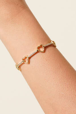 Kalp Taş Detaylı Bileklik Gold - KONYALI BİJUTERİ