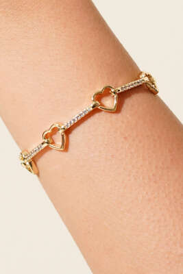 Kalp Taş Detaylı Bileklik Gold - Bileklik