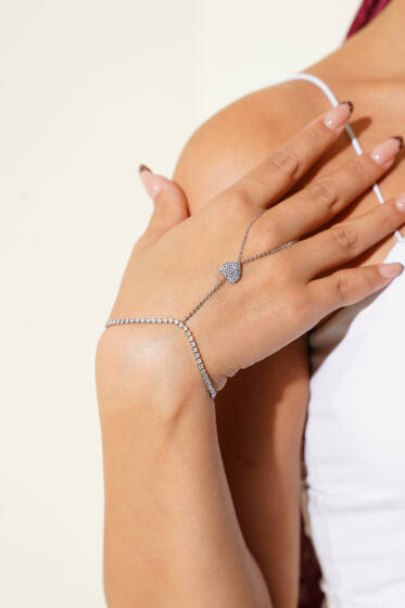 Kalp Taş Detaylı Şahmeran Gümüş - Bileklik