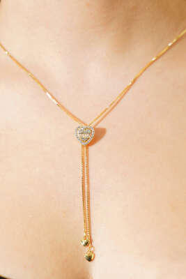 Kalp Taşlı Kolye Gold - DEMİR BİJUTERİ