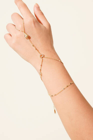 Kalp Taşlı Şahmeran Bileklik Gold - Bileklik