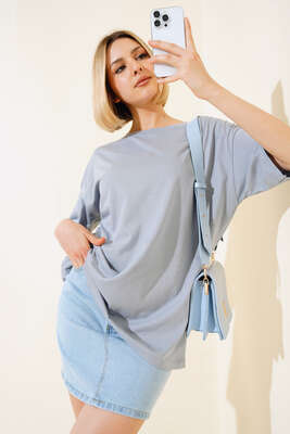 Kalp Taşlı T-shirt Gri - Kadın Giyim Modelleri