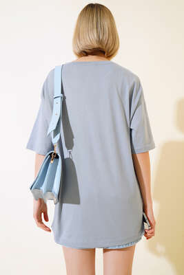 Kalp Taşlı T-shirt Gri - Kadın Giyim Modelleri