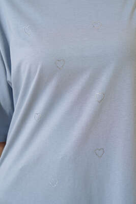 Kalp Taşlı T-shirt Gri - Kadın Giyim Modelleri