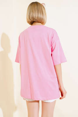 Kalp Taşlı T-shirt Pembe - Kadın Giyim Modelleri