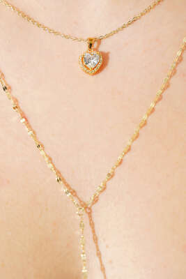 Kalp Taşlı Y Kolye Seti Gold - Günün Seçilenleri