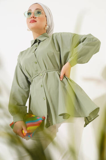 Kalp Tokalı Gömlek Çağla Yeşili - Gömlek